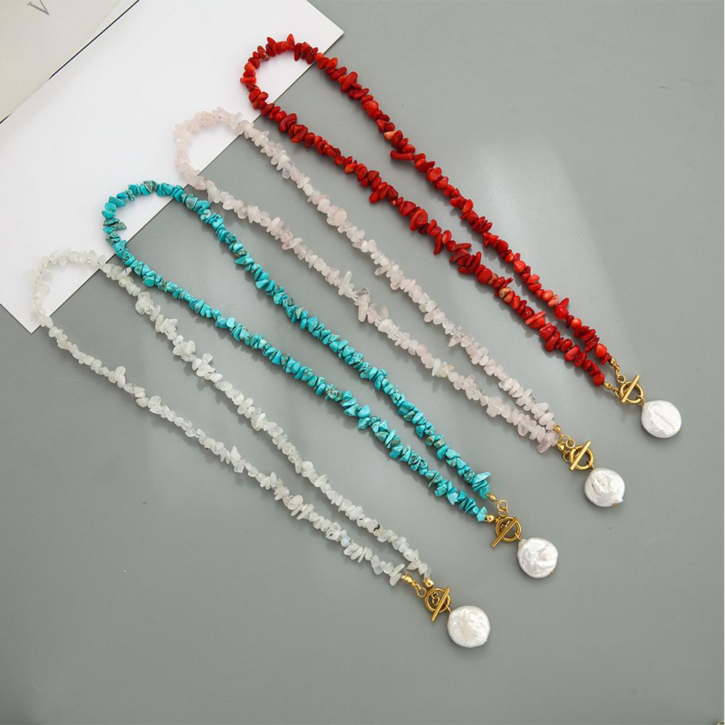 Vintage Alien Pearl OT Buckle Necklace Natural Women's Pearl Pendant Choker Necklace Elegance Simple Jade Turquoise Necklace