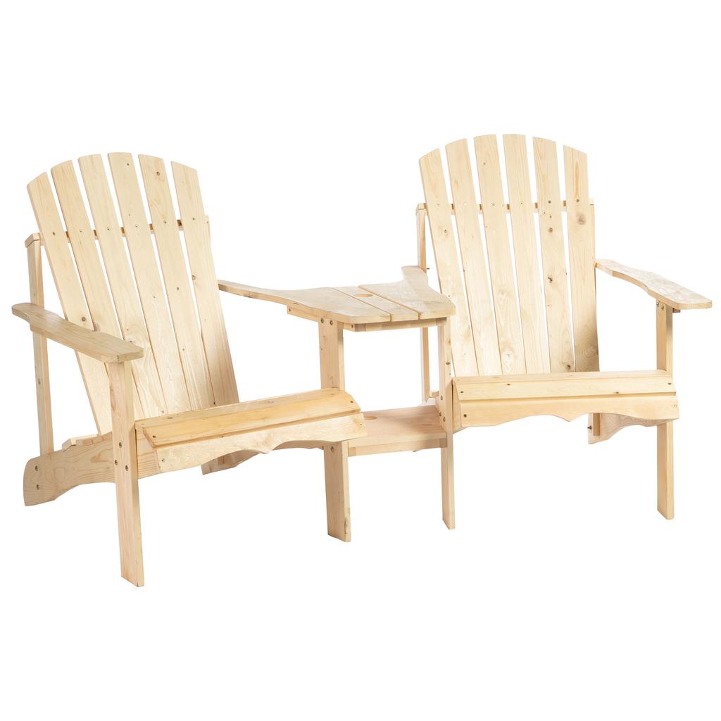 Adirondack Solid Wood Garden Chair with Table and Parasol Hole, 2-seater Garden Armchair, Seating Group, Garden Furniture for Balcony