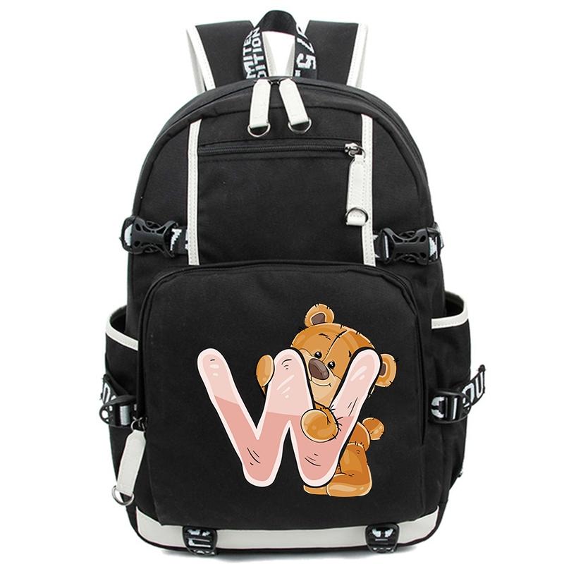 Little Bear 26 Englische Buchstaben Student Junge Mädchen Schulranzen Rucksack Kinder Teenager Cartoon Bagpack Wasserdichte Schultasche