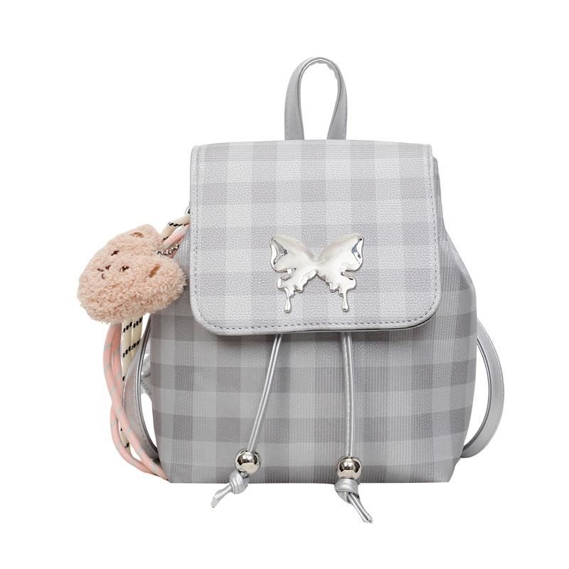 College Plaid Backpack Women's Casual Niche Design Butterfly Backpack Premium Handbag
