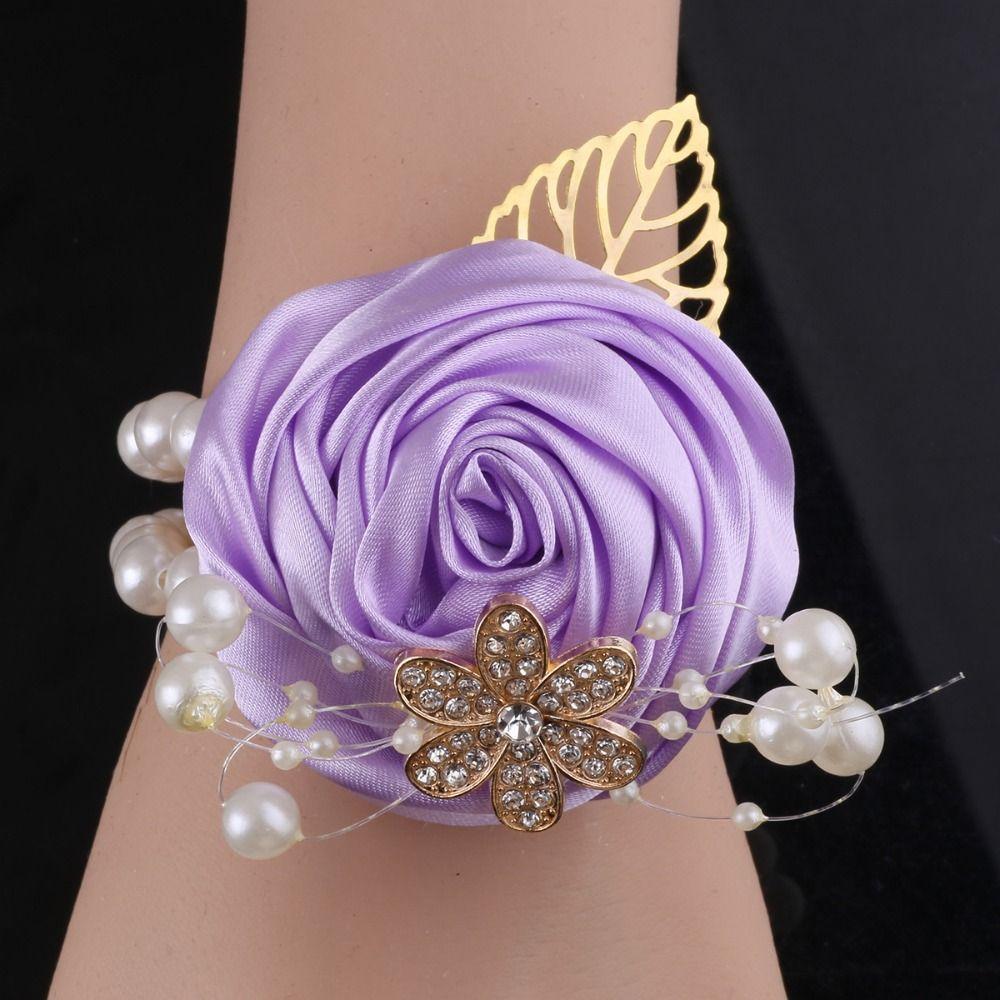 Artificial Rose Wrist Corsage Ribbon Wedding Flower Bracelet Bridesmaid Wrist Flowers Girls