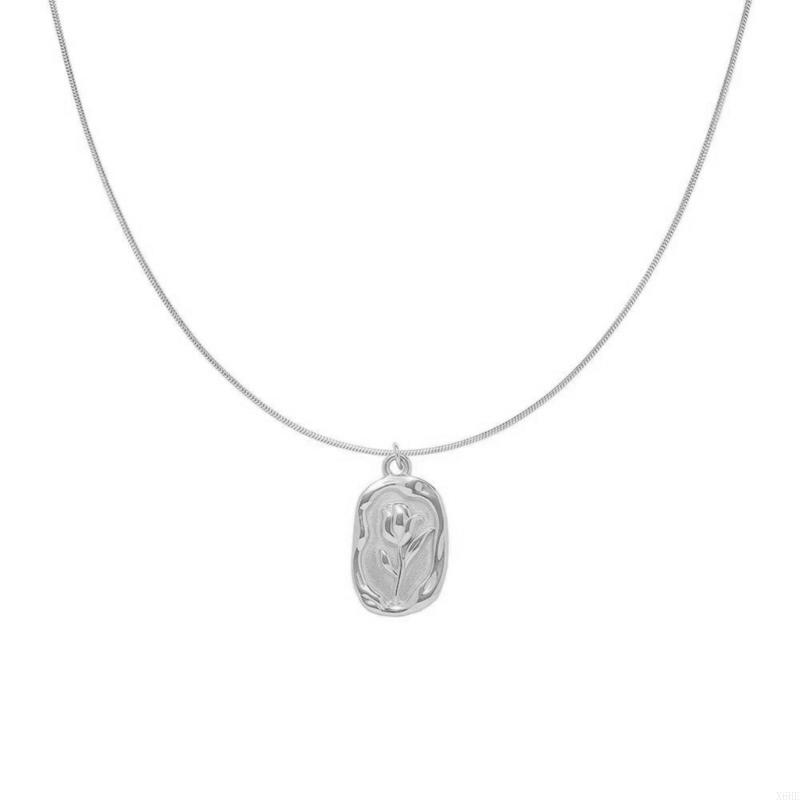 

Stainless Steel Fashion Metal Tulip Rose Pendant Necklace Exquisite charm collar Necklace Waterproof jewelry Women Jewelry Gift серебряный