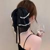 Woman Large Three-layers Gauze Pearl Ribbon Bowknot Hair Claws Lady Hairpins Barrettes Gilrs Elegant Hair Clips Hair Accessories