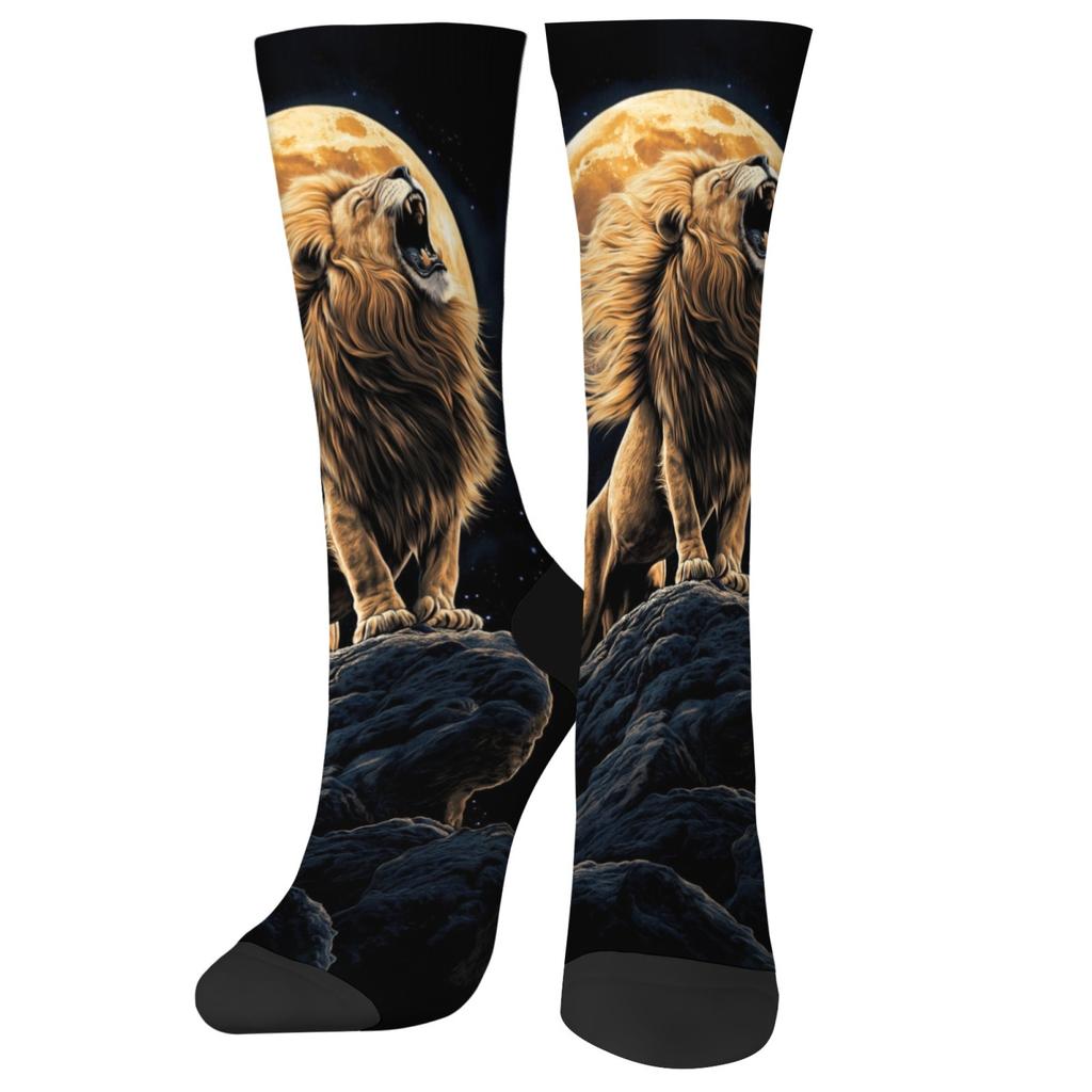 A pair of Dark Night Lion King trendy socks, soft and comfortable, unisex retro style compression socks, casual party gifts