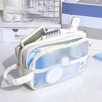 Mattes Federmäppchen, transparent, großes Fassungsvermögen, Reißverschluss, mehrere Taschen, mattiertes Federmäppchen, Bleistiftbeutel, Schreibwaren-Tasche, Schulbedarf