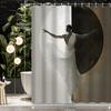 1pc Black and White Half-Round Spliced Zen Yoga Figure Shower Curtain, Decorative Printed Bath Curtain with 12 Hooks, Bathroom