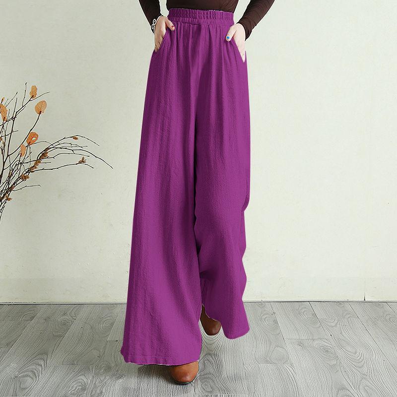 Pantaloni largi din bumbac și cânepă pentru femei, cu talie mare elastică, care atârnă cu senzație de vară, pantaloni subțiri, pantaloni casual largi din bumbac și cânepă