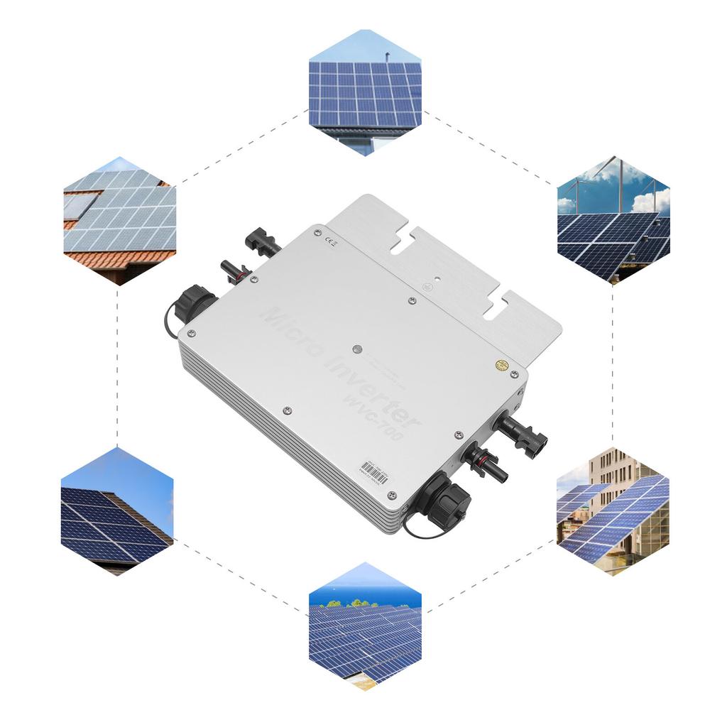 Solar Grid Tie Microinverter, 700W Output, IP65 Waterproof, Aluminum Alloy Housing, High-Efficiency Energy Conversion