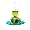 Frog Birds Feeder with Detachable Lotus Platform Tray Outside Hanging Metal Birds Feeding Station Outdoor Garden Yard Decoration
