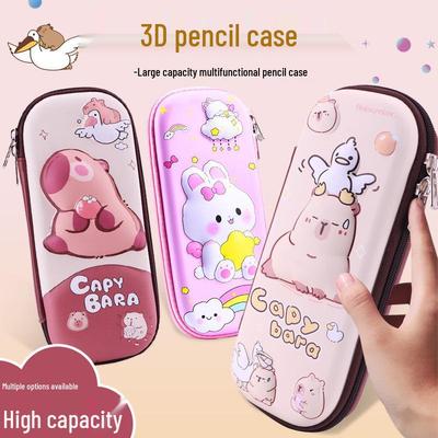 3D Cartoon Multifunctional Leather Pencil Case for Grades 1, 2, & 6 - Large Capacity for Boys & Girls