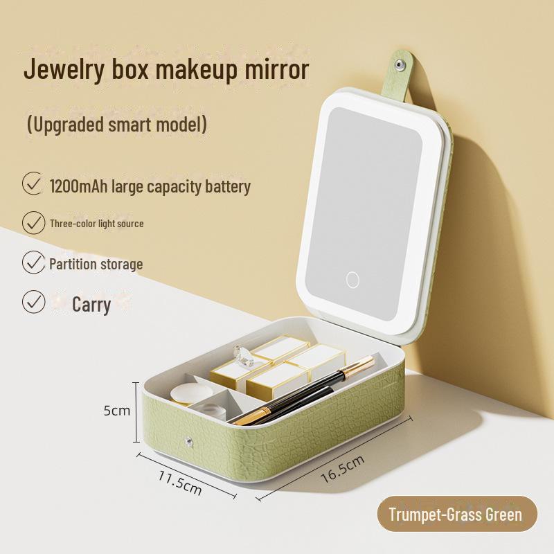 

Зеркало для макияжа с LED-подсветкой под крокодила, трехцветной подсветкой и вместительной шкатулкой для косметики Trumpet зелёный