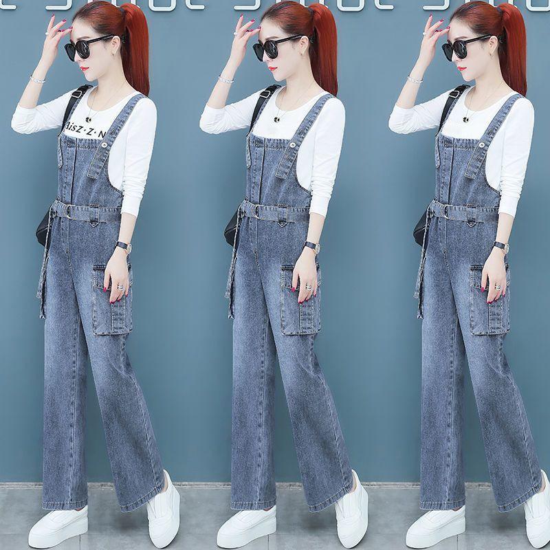 Women's 2026 Spring/Autumn Wide-Leg Denim Overalls & Pants Set