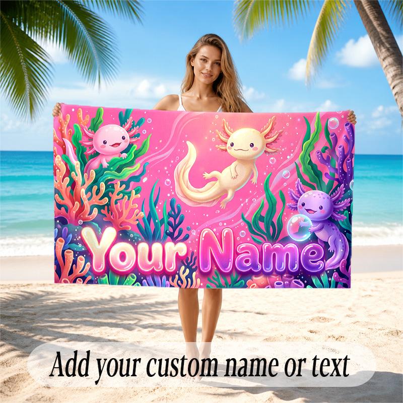 Underwater Fish Theme Quick Dry Beach Towel Custom Name Text Print Large Sand Resistant Towel Beach Vacation