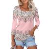 Women's 3/4 Sleeve Square Neck Floral Shirt Casual Loose Tunic Top