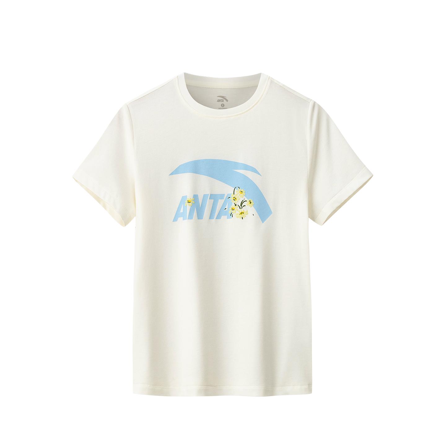 Anta Short Sleeve Knitted T-Shirt Summer 2026 Women tops Ivory 962628115-1 XS