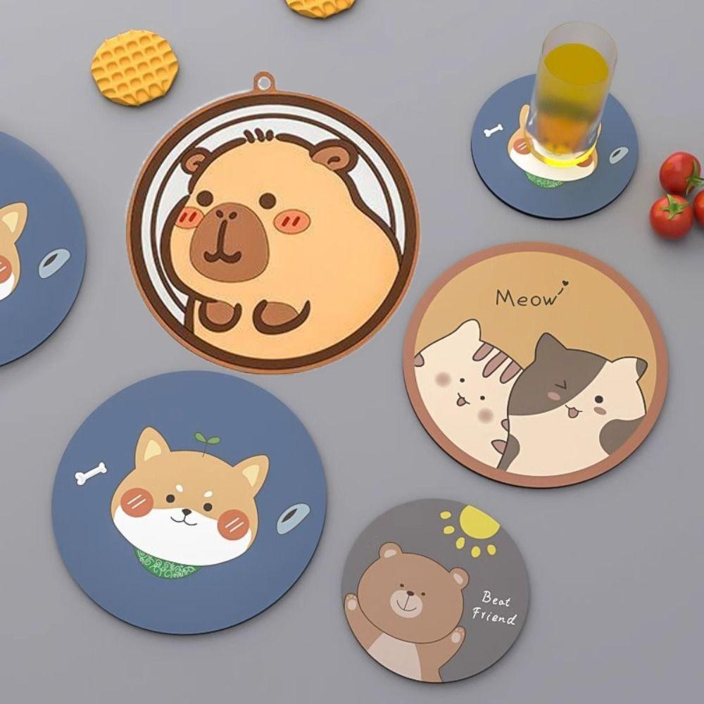 4PCS/SET Round Bear Coaster Heat Resistant Tea Cup Holder Tableware Coffee Cup Mats Office