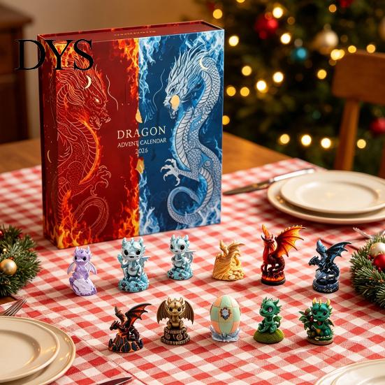 Collectible Toy Advent Calendar Christmas Dragon Calendar, 24 Days 2D Flat Acrylic Ornaments Countdown Decoration for Room Fantasy Hanging Pendants