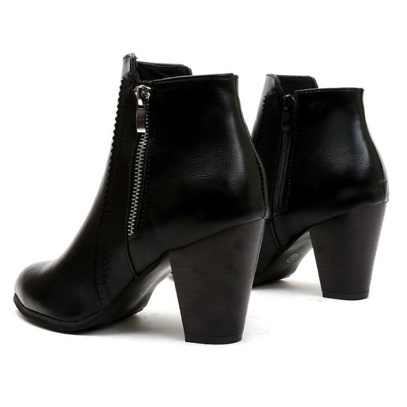 Printemps Automne Femmes Bottines Mode Bottes en Cuir PU Talon Haut 8cm Chaussures pour Dames Fermeture Éclair Latérale Bottines pour Femmes Chaussures 2024