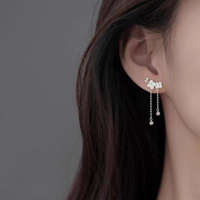 Fashionable Earrings With Flower Shaped Pearls And Tassel Earrings And Earrings