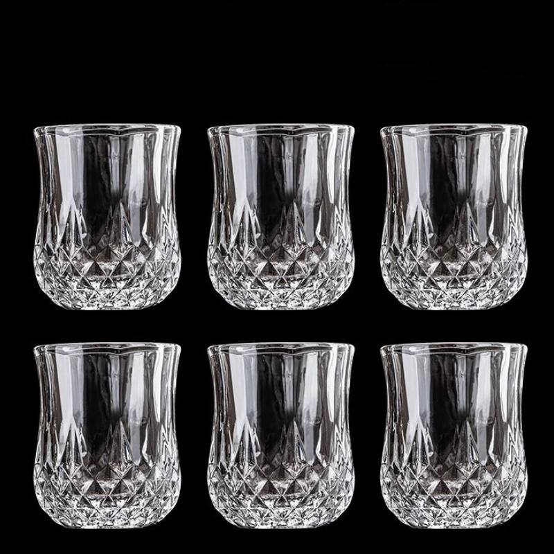 6Pcs Whiskey Glass Cup Rum Liqueur Mini Shot Glass Creative Diamond Shaped Vintage Relief Cup Household Party Bar Drinking Tools