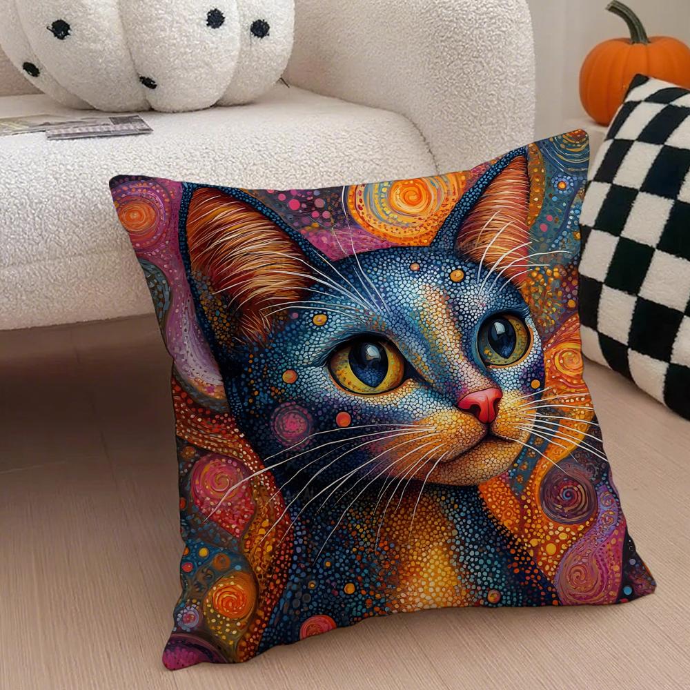 Simple Casual Prints Of The Strange Cats Cushion Cover Linen Pillow Case Soft Breathable Protective Couch Room Decoration