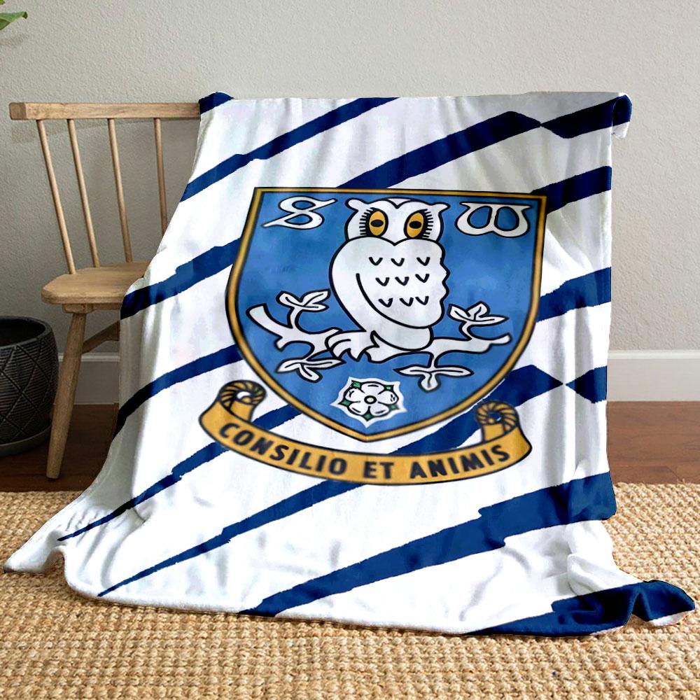 "Owl Emblem on Blue Stripe Background" Patterned blanket, flannel, suitable for all seasons, home decor, warm and cozy