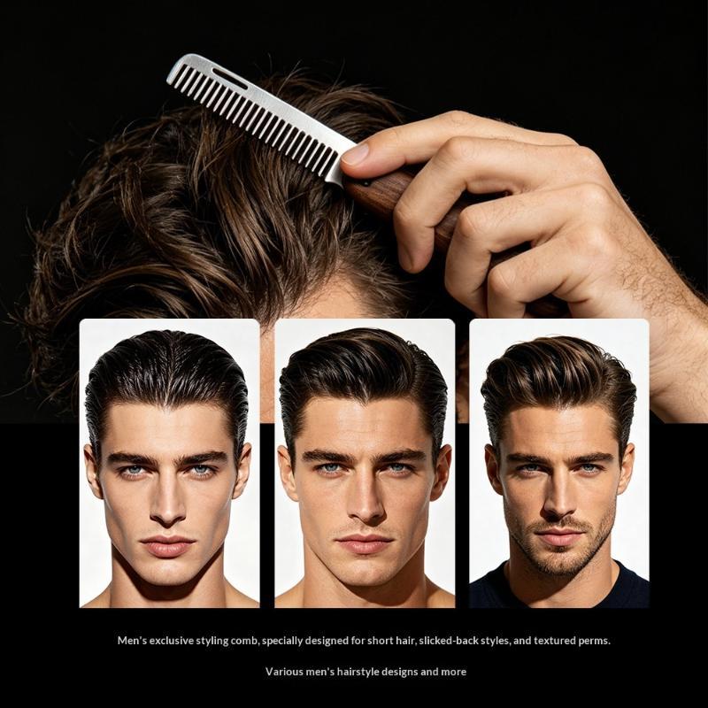 1Pcs Barber-Grade Travel Hair Mustache Comb Solid Wood & Metal Folding Beard Comb For Men Pompadour Styling Grooming Kit