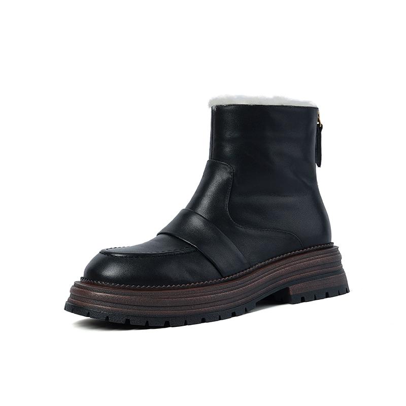 Fashion 2025 Winter Ankle Boots for Women Genuine Leather High Platforms Heels Wool Snow Boots Size Zipper Short Warm Shoes Basic Boots