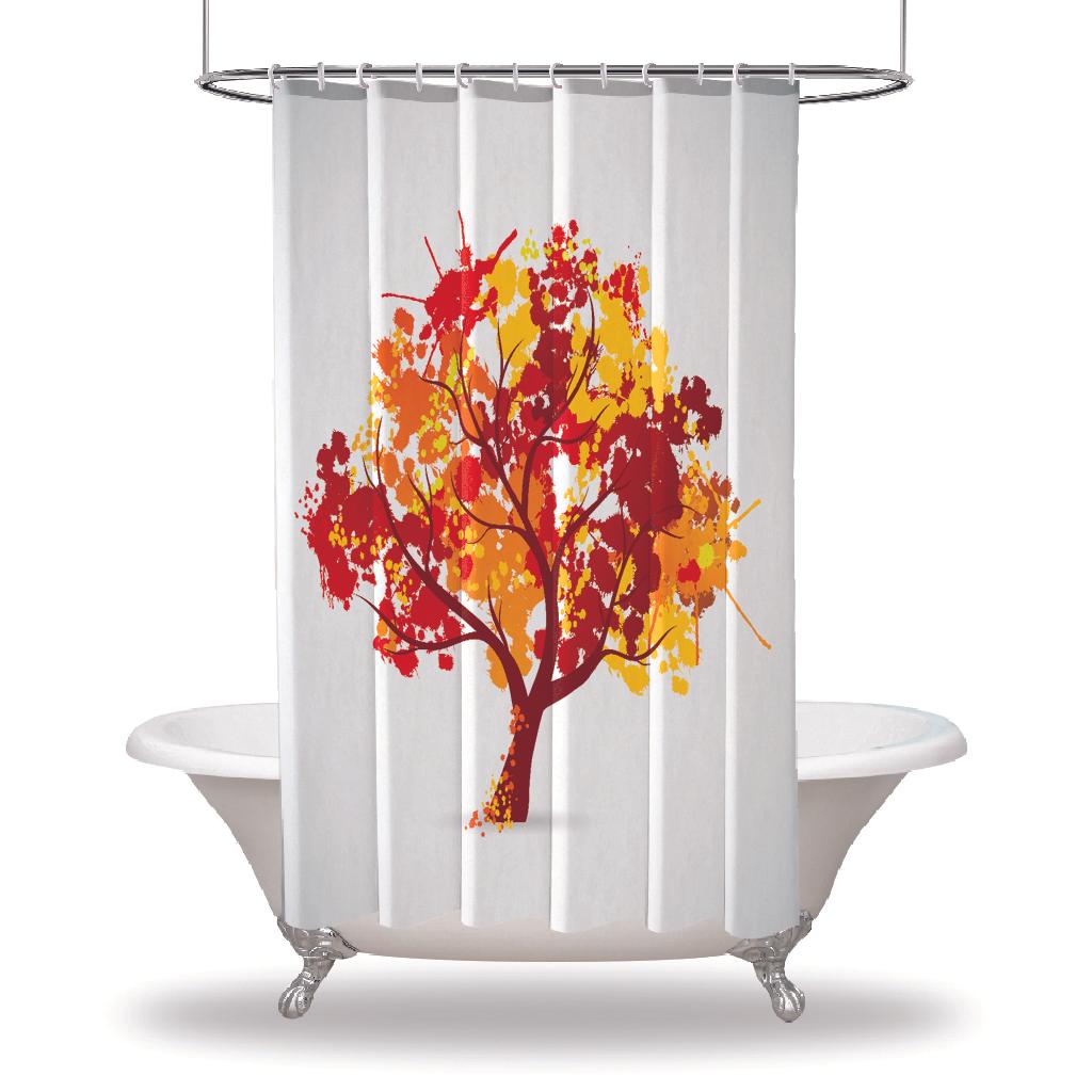 

Занавеска для душа с принтом дерева / Водонепроницаемая занавеска для душа с отверстием для пуговицы для вашей ванны Украшения для ванной комнаты - Красочное осеннее дерево Золотые листья красного цвета