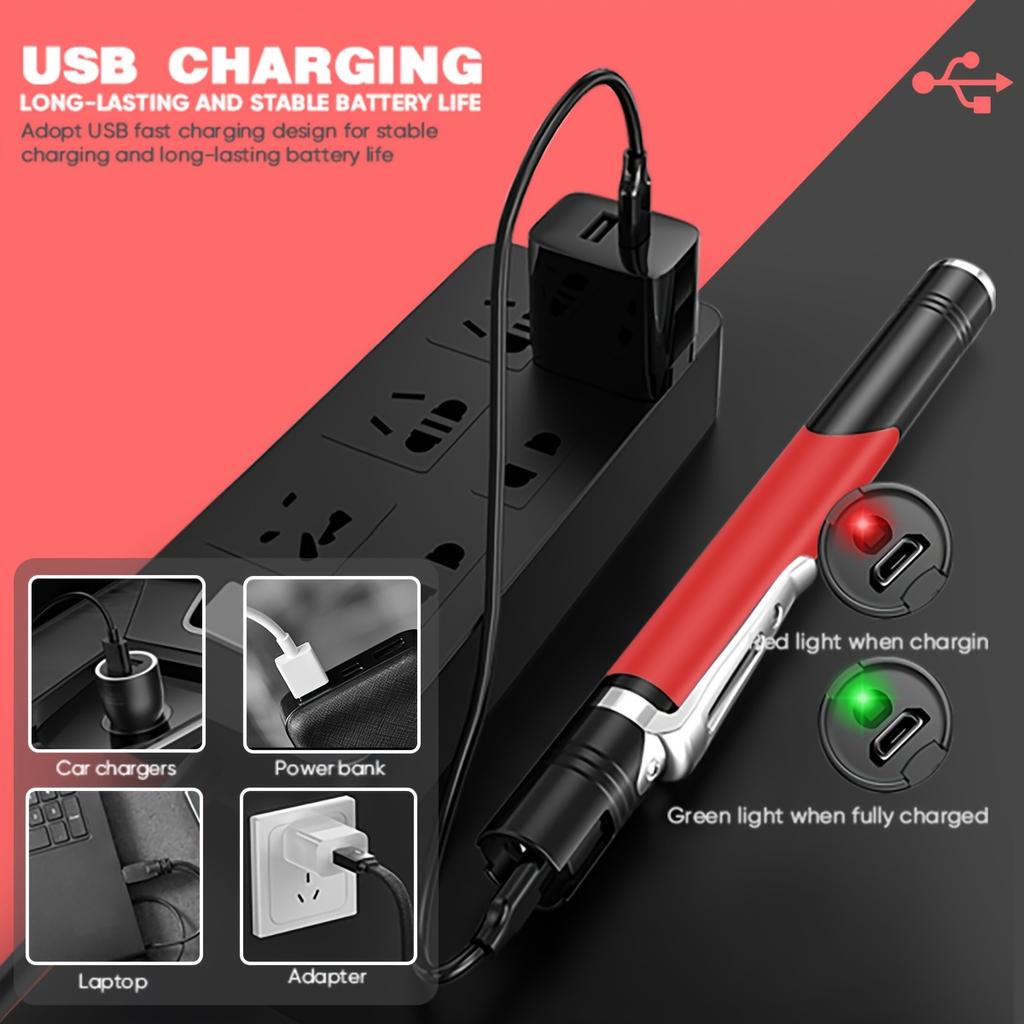 Portable Mini Medical Pen Light Type-C Rechargeable LED Flashlight with Clip COB Dual Light Home Lighting Doctor Checks Lantern