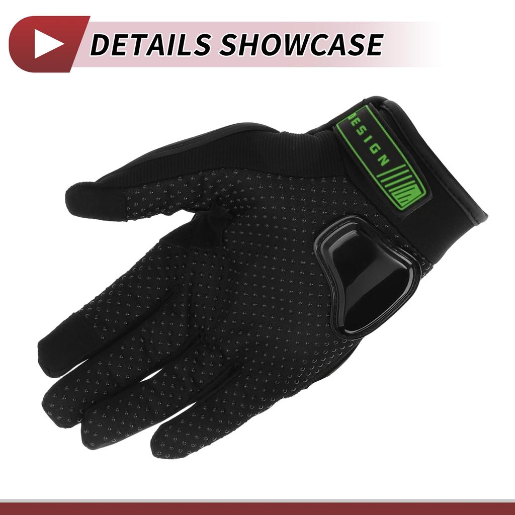 HEROFFIX Motorcycle Gloves, Mesh, Anti-Slip, Shockproof, Breathable, Heat Dissipation, Pellet Flock, Bicycle, Outdoor, 1 Pair Black Green XL