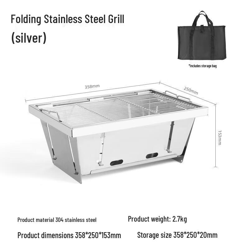 Minnai Outdoor Foldable Stainless Steel Charcoal BBQ Grill