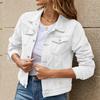 Women's Fashion Long Sleeve Solid Color Cardigan Lapel Pocket Single Breasted Short Denim Jacket Coat