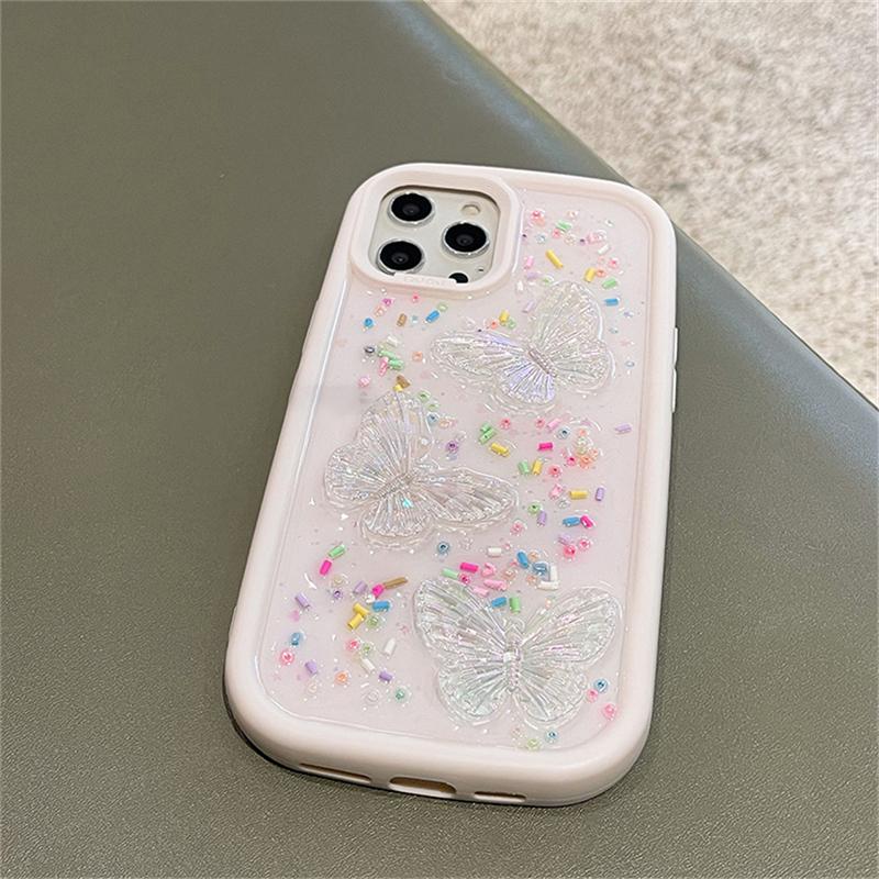 Coreeană drăguță 3d laser fluture ovală epoxidă husă pentru telefon pentru Iphone 14 13 12 11 Pro Max Lovely sclipici antișoc moale husă Funda