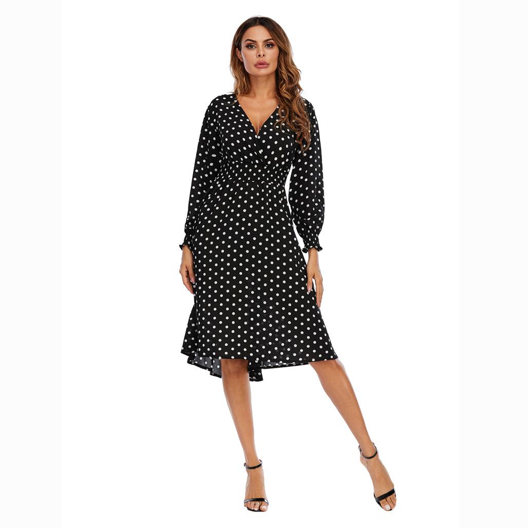 

Летнее женское повседневное шикарное длинное платье с V-образным вырезом и длинным рукавом и высокой талией, S-XXL S чёрный