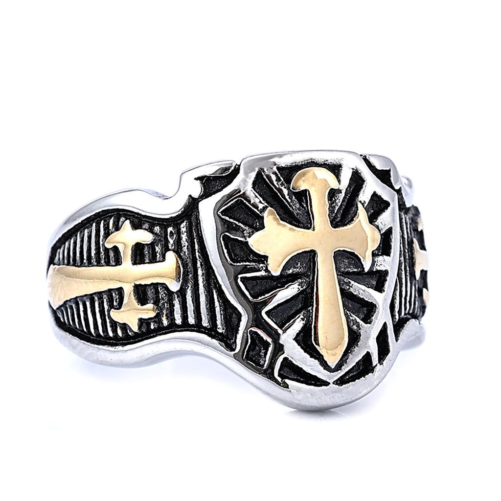 2026 Retro Two-color Indelicate Engraving Style, Personalized Trend, Men's Cross Shield Ring