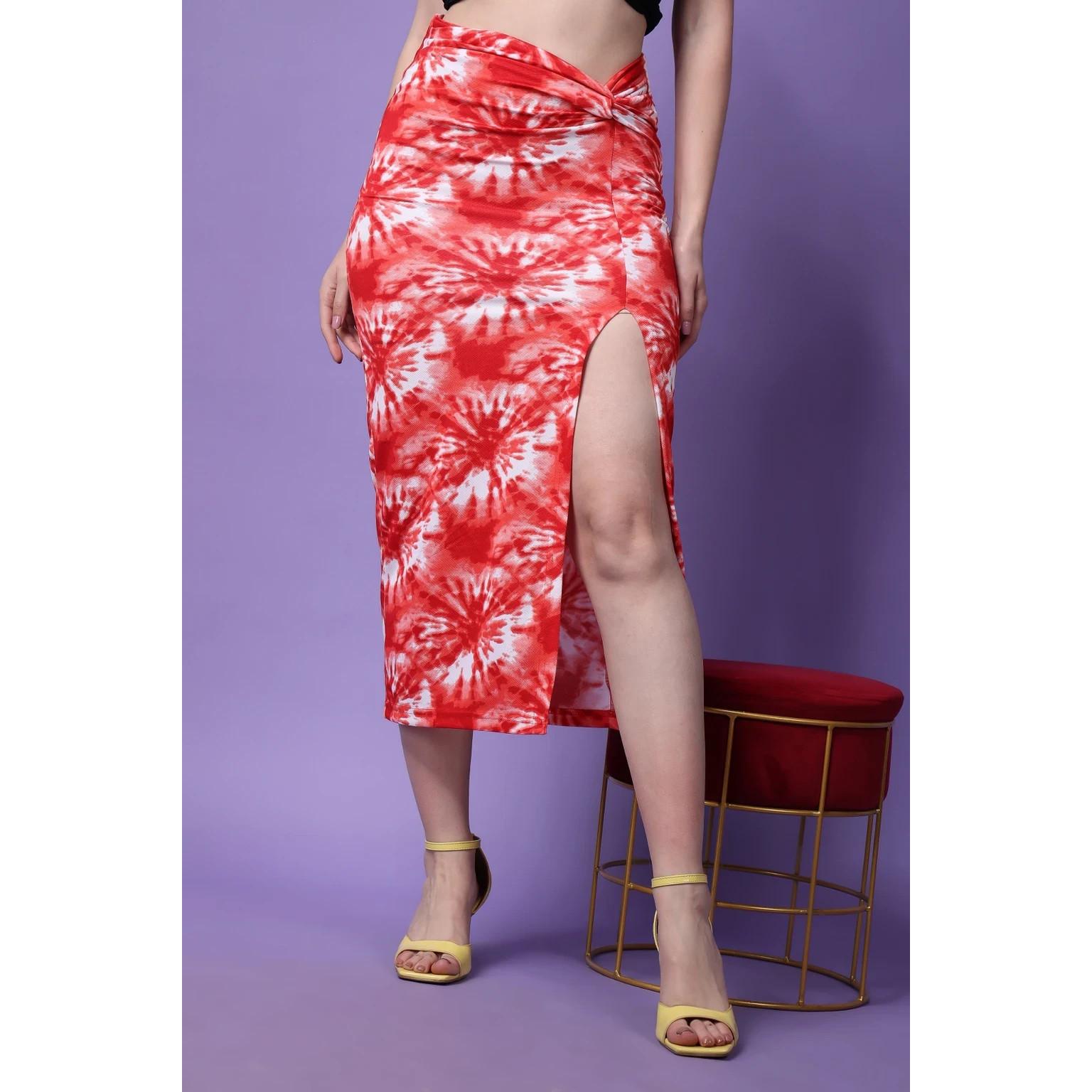 Printed Women Long Slit with Twisted Waist Skirt Indian Bollywood Straigh Skirt S