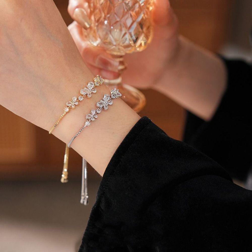 Adjustable Rhinestone Bracelet Hand  Jewelry Vintage Zircon Bangles  Lady