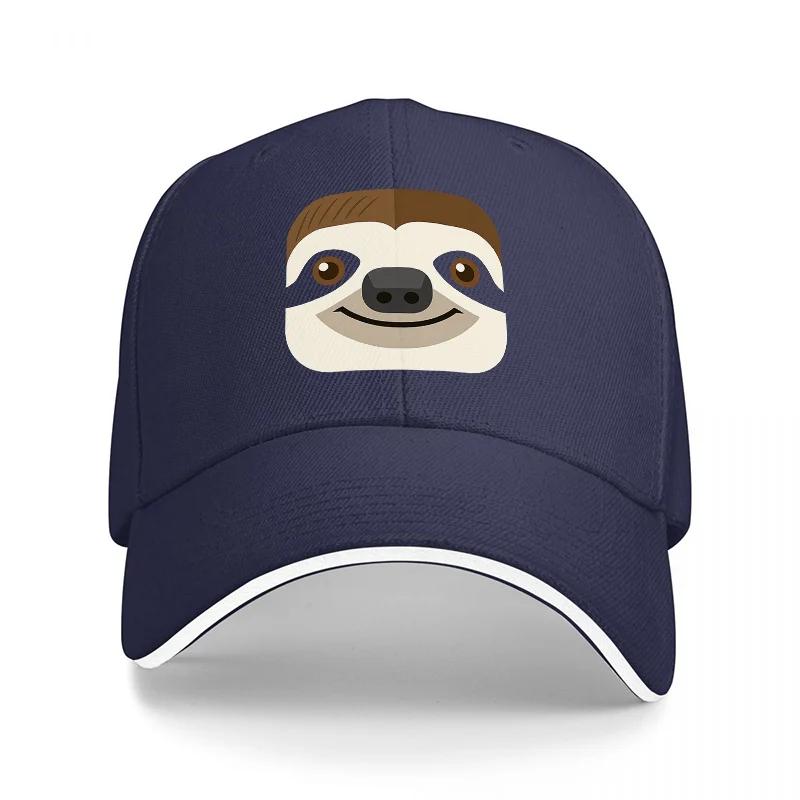 Sloth Face Design Black Baseball Cap Adjustable Hat for Men and Women Casual Outdoor Wear Fashion Accessory