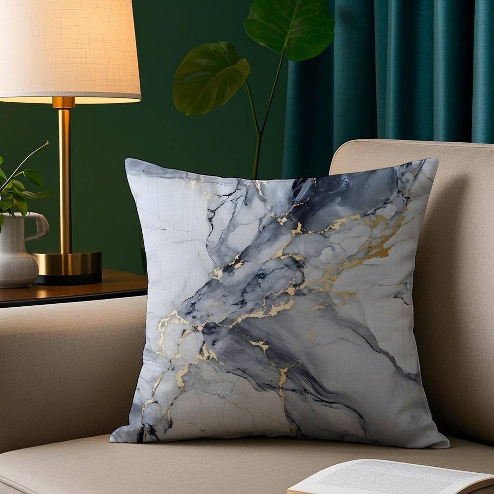 Housse de coussin à motif marbre minimaliste Housse de coussin imprimée courte en peluche Carré Housse de coussin décoratif pour canapé Maison