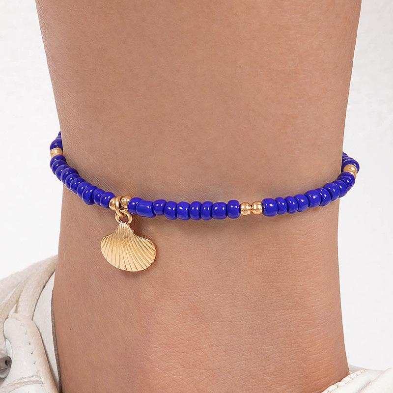Accessories, handmade DIY rice bead shell multi-layer anklet, chain scallop anklet 5-piece set for women