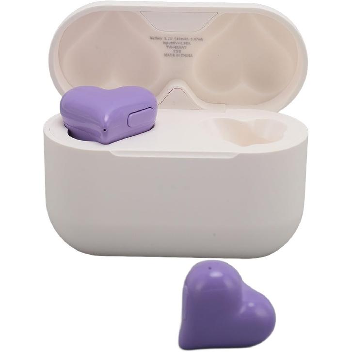 Bewinner Heart Shaped Cordless Earbud, Noise Canceling Headphones, Bluetooth 5.3 HiFi Stereo Earphones with Charging Case for Gym Office School