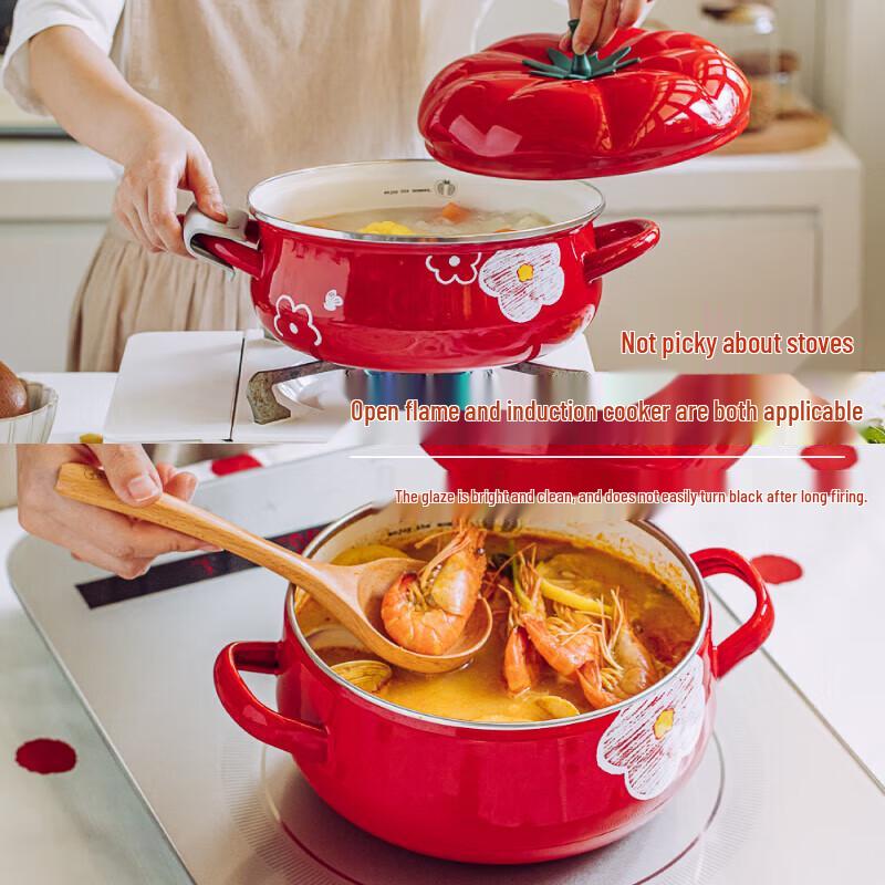 Shuke Enamel Flower Tomato Milk/Soup Pot