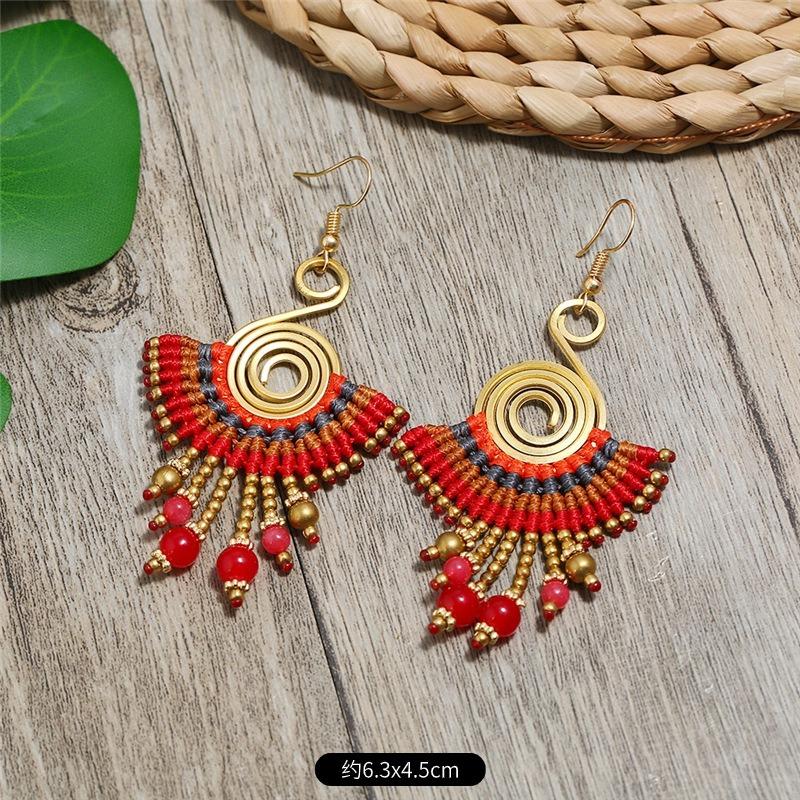 Bohemian Earrings Hand-woven Retro Vacation Versatile Temperament Earrings Women's Long Earrings
