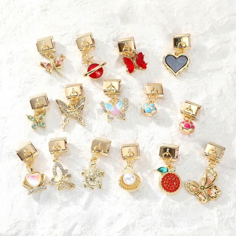 Butterfly Cat Paw Heart Shell Crown Gold Color Pendant Italian Charm Link Fit 9mm Bracelet Stainless Steel Women DIY Making Gift