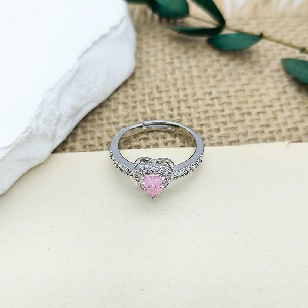 Ring Color Love Zircon Diamond Ring Women's Premium Sense Opening Adjustable Heart Shape Fashion Versatile Non-Fading Accessories