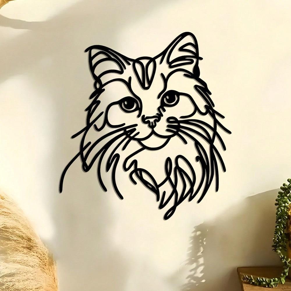 Metall Katze Drahtkunst Wanddeko Moderne Wohnkultur für Wohnzimmer Schlafzimmer Garten Langlebige Innen Außen Hängendes Ornament