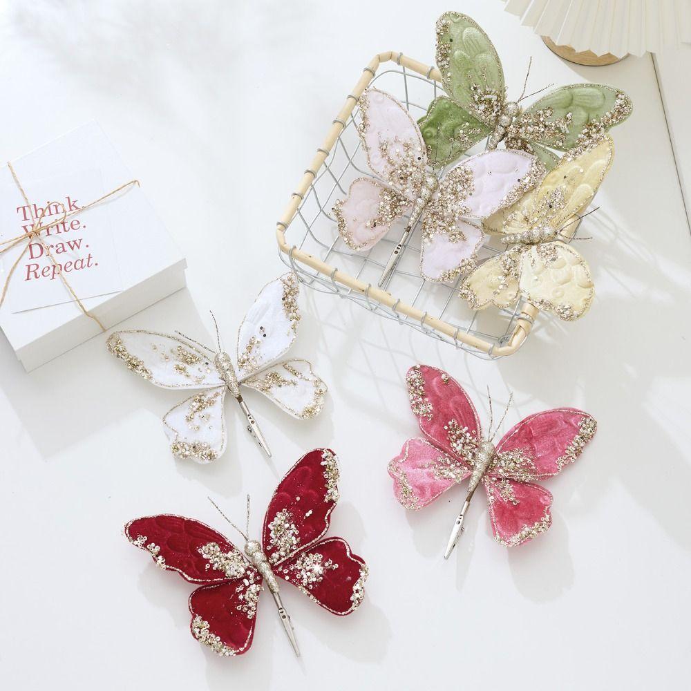 Glitzer Weihnachten Künstlicher Schmetterling Stoff Kunststoff mit Clip Weihnachtsbaumdekorationen Bunt Funkelnd