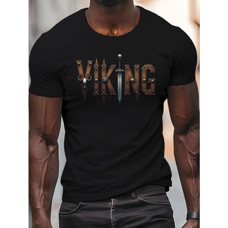 

European sizes Men S Casual Short-Sleeve T-Shirt with a Viking Medieval Design, Perfect for Summer, Plus Size ４XL чорний