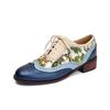 Big Size 43 Women's Vintage Shoes Square Mid Heel Lace-up Retro Floral Print Patchwork Office Lady Casual Shoes